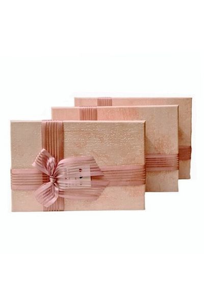 OEM Set of 3 rectangular gift boxes, organza bow, pink 17.5-22.5 cm
