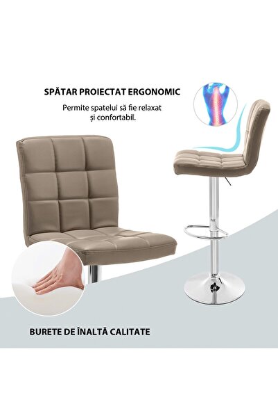 Quasar & Co. Bar stool, adjustable height, swivel, footrest, suitable for kitchen, eco-leather, beige