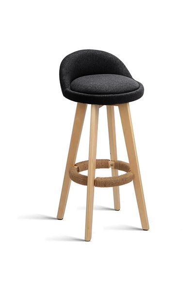 Quasar & Co. Bar Stool, 360° Swivel, High, Upholstered, Kitchen Suitable, 37x37x80cm, Wood/Textile/Sponge, Black