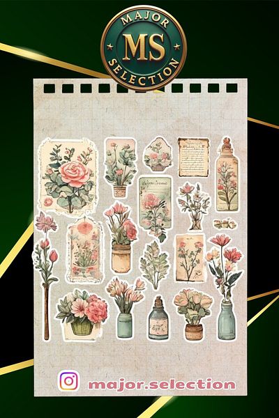 MS Major Selection Set of 5 Pink Rose Vintage Stickers Suitable for Planner Agenda Bullet Journal