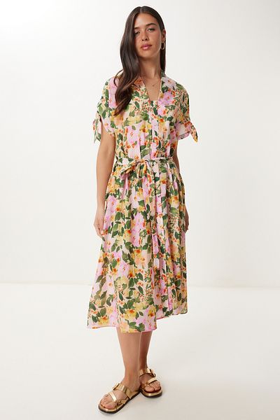Lovelyİstanbul Patterned Belted Woven Shirt Dress