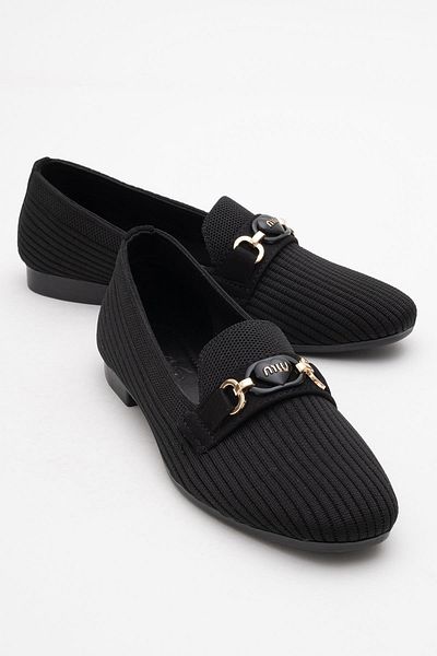 CCWAY AYAKKABI Women's Buckle Knitwear Shoes Black