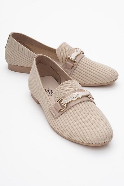 CCWAY AYAKKABI Women's Buckle Knitwear Casual Shoes Beige