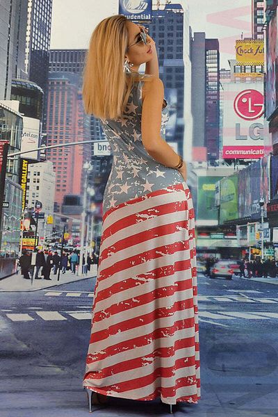 WildFashion American print maxi dress V362RR-23 M/L