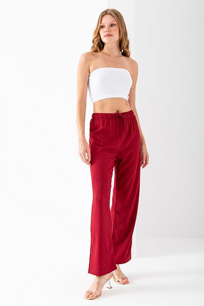 GİYSA Women's Adjustable Waist Wide Leg Wrap Pants Claret Red - 925079