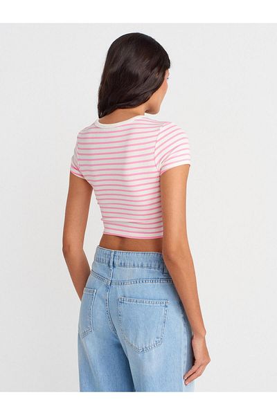 Coral Striped Crop Top Ecru - Pink