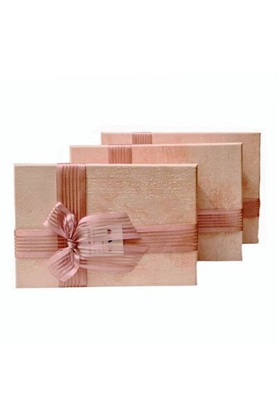 OEM Set of 3 rectangular gift boxes, organza bow, pink 17.5-22.5 cm