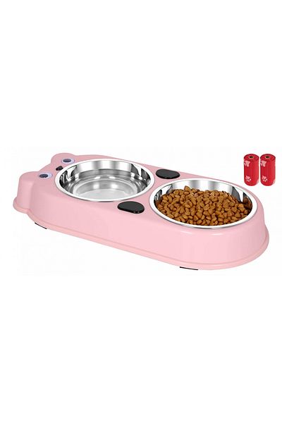 FizioTab FizioTab® Panda Feeding Bowl Set with 2 Stainless Steel Bowls and 2 Hygienic Bags, for Cats and Dogs