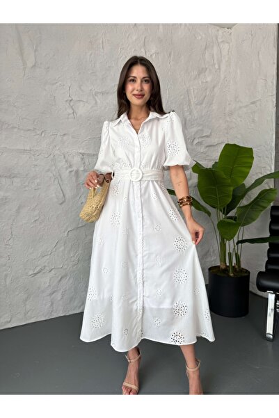 Elif Özbey Butik Φόρεμα με λευκό μπαλόνι με μανίκια