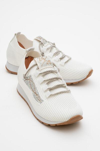 CCWAY AYAKKABI Pantofi casual de damă Stoned Tricotaje ALB