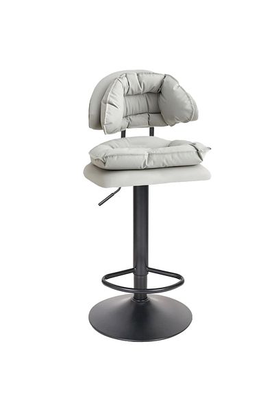 Quasar & Co. Bar Stool, 360° Swivel, Height Adjustable, Footrest, Metal/Eco-leather/sponge, Grey