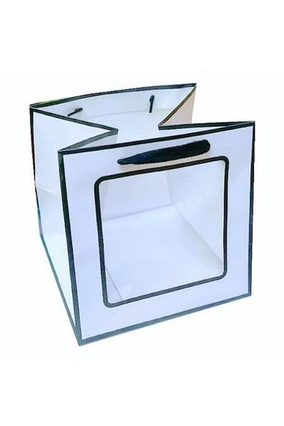 OEM Set 6 pungi de cadou din hartie cartonata, model cu fereastra, baza patrat, 20x20x20 cm