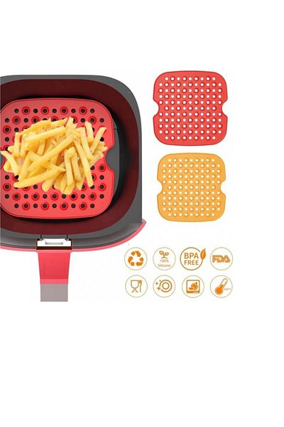 OEM Set of 2 silicone mats for air fryer, 19.05 x 19.05 cm, silicone, red, orange