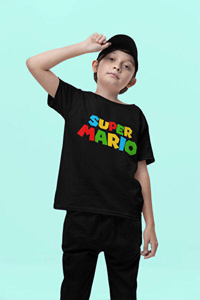 SEVBANO تي شيرت سوبر ماريو مكتوب للجنسين للأطفال (1-12 سنة)