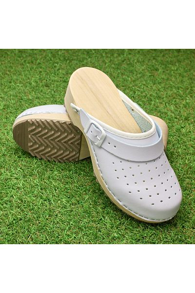 Tellus Women's leather medical clogs 03AB, White - 41