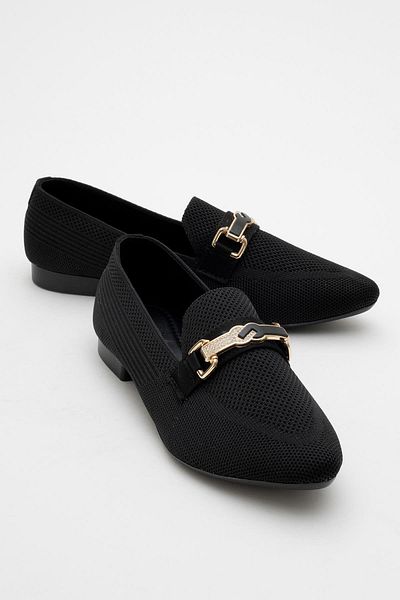 CCWAY AYAKKABI Women's Buckle Knitwear Shoes Black