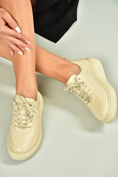 Fox Shoes U555250603 Μπεζ αθλητικά παπούτσια από γνήσιο δέρμα