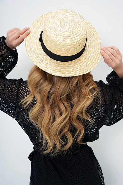 VAGGON Women's Light Beige Stripe Detailed Straw Hat Prmx14161
