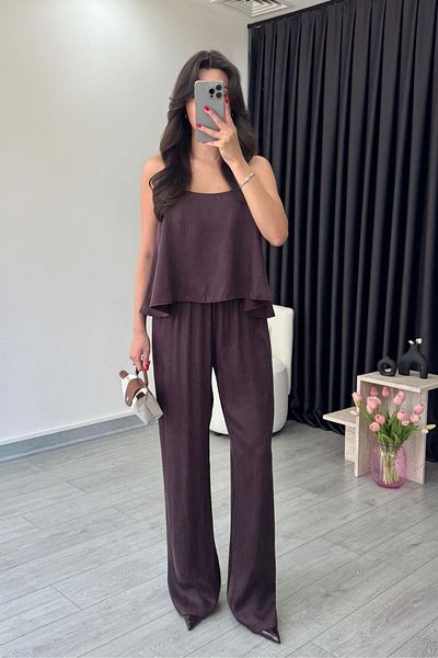 ECEMİ Isla Plum Premium Modal Blouse Pants Set
