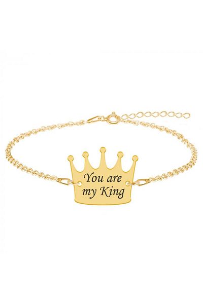 saratremo Rege - Brățară Argint 925 Placată cu Aur de 24K Personalizată cu Text - Coroană