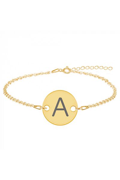 saratremo Lara - Brățară din argint 925 placată cu aur galben de 24K personalizată cu inițială - monedă