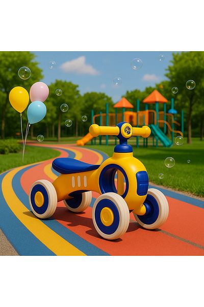 LUDIRO Bicicleta de Echilibru fara Pedale 2 in 1, Lumini Colorate si Sunete Interactive, Galben Albastru