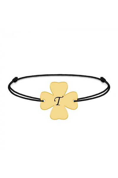 saratremo Trifoi - Brățară personalizată cu inițială - Cuișor cu patru foi din argint sterling placat cu aur galben de 24K