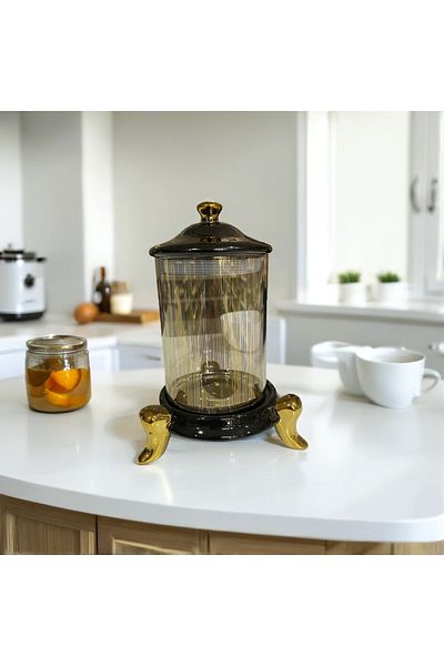 Invee 20 cm Black & Gold Footed Jar