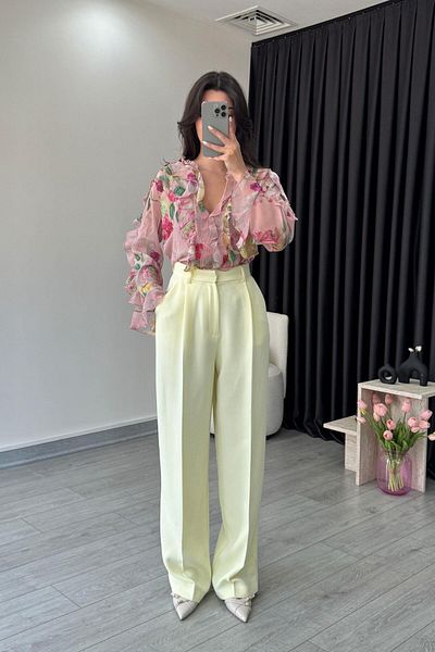 ECEMİ Edna Premium Yellow High Waist Trousers