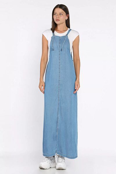 GÜLSELİ Rochie de damă albastră din denim cu bretele reglabile