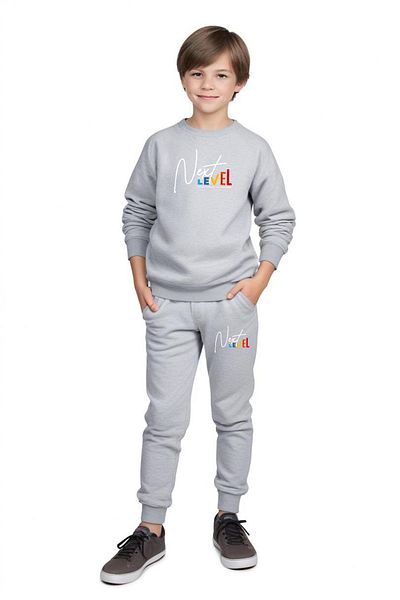 FYK KİDS Boy's Cycling Collar Next Level Printed Tracksuit Set