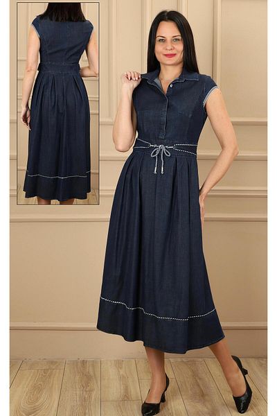 Dedoçe Summer Sleeveless Denim Dress with Rope Belt Detail