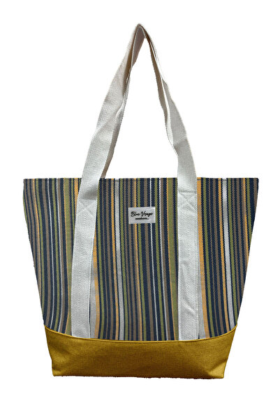REMSA Λινό ριγέ αδιάβροχη βαμβακερή τσάντα παραλίας 4003 κίτρινη