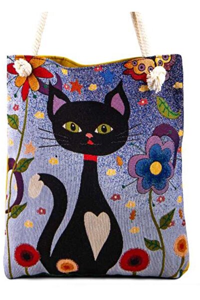 Melike "nin Atölyesi Kedi Desenli Heybe Çanta Dokuma Goblen