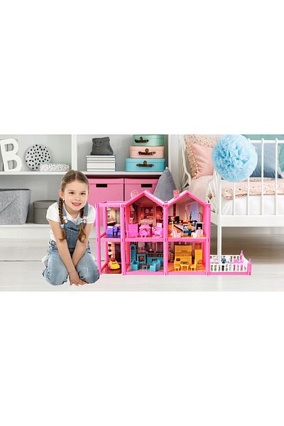 IDL IDL Pink VILLA OF DREAMS dollhouse with furniture and 136 unique accessories, ideal for dolls