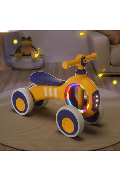 LUDIRO Bicicleta de Echilibru fara Pedale 2 in 1, Lumini Colorate si Sunete Interactive, Galben Albastru