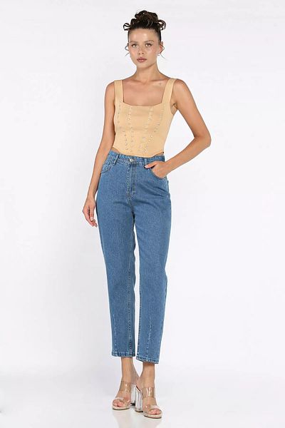 GÜLSELİ Ice Blue Waist Elastic Carrot Jean Jeans