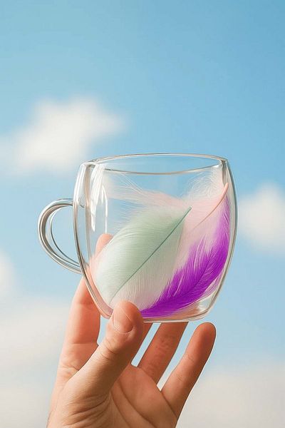 Jenisa Double Wall Colored Feather Patterned Glass Mug – Heat Resistant Mug Cup