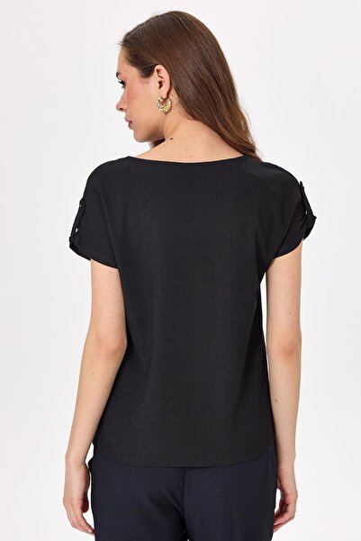 İKİLER V-Neck Button Front Blouse with Epaulettes