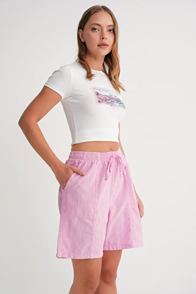 Mixray 4732 Women's City Size Piece Dyed Basic Shorts Pink