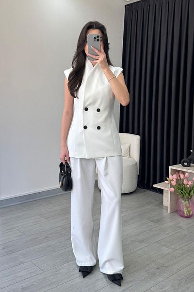 ECEMİ Siena White Double Breasted Vest Pants Suit
