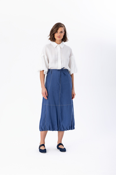 Berr-ın Contrast Stitching Balloon Skirt Indigo