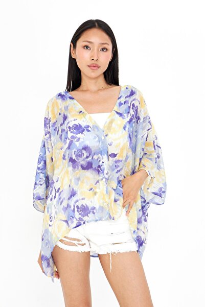 TIFFANY&TOMATO V Yaka Desenli Kimono