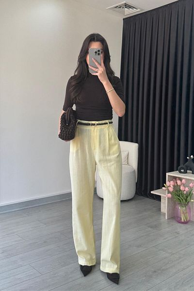 ECEMİ Duno Yellow Linen Belted Trousers