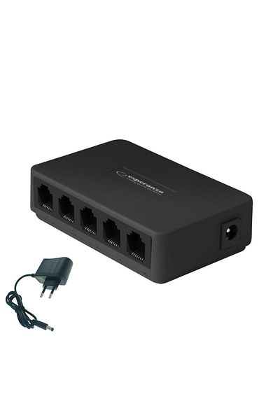 ESPERANZA Ethernet switch with 5 RJ-45 ports 10/100 Mbps, 5V, with charger, black
