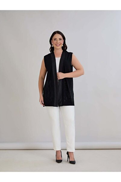 ModaMinar Women's Stone Detailed Kristan Combed Cotton Fabric Long Vest