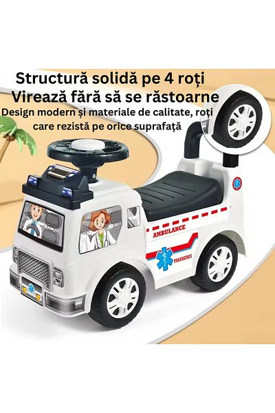 LUDIRO Masinuta Ride On pentru Copii, Ambulanta, 52.5x22.5x37 Cm