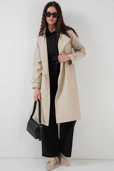 Bigdart Double Breasted Collar Beige Women's Trench Coat 5918