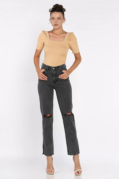 GÜLSELİ Anthracite Slit Women's Jean Jeans