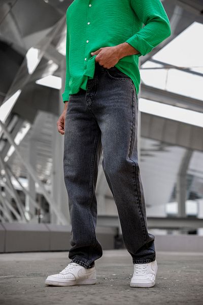 Newtime Men's Baggy Anthracite 100% Cotton Relaxed Fit Jeans